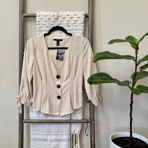 NWT Forever 21 Beige Pleated Button Up Blouse - S